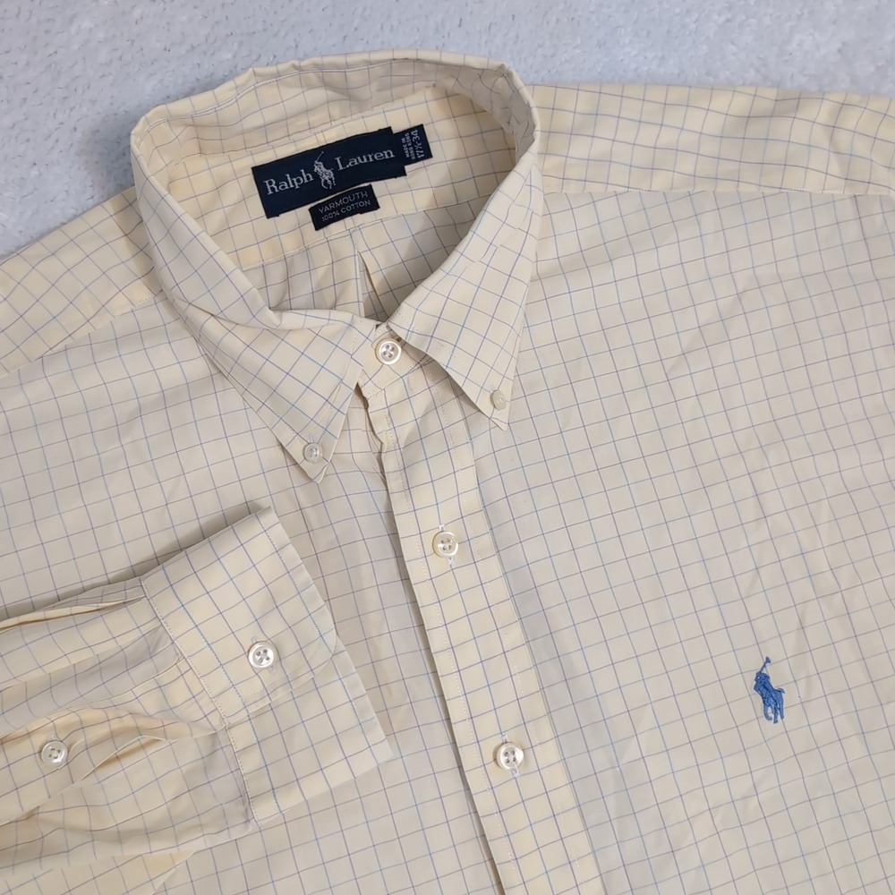 Ralph Lauren Yarmouth‎ Long Sleeve Button Down Shirt Men's 17.5 Tal Plaid Yellow